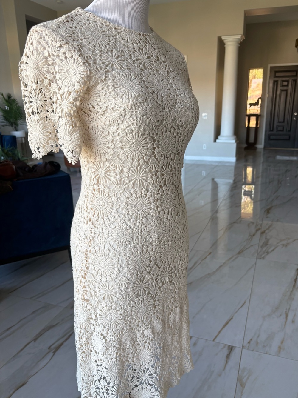 Tory Burch $498 Cream Crochet Lace Trixy Midi Dress Elegant Summer Dress S 2